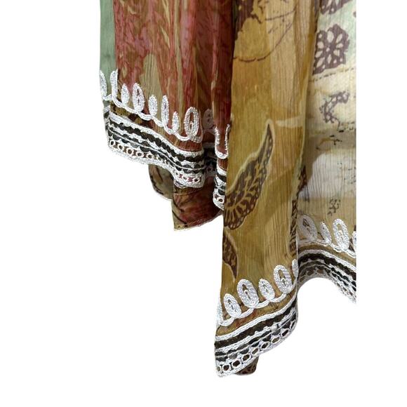 Soft Surroundings rust/green/brown sheer beaded top, bohemian, resort, global - Picture 6 of 7